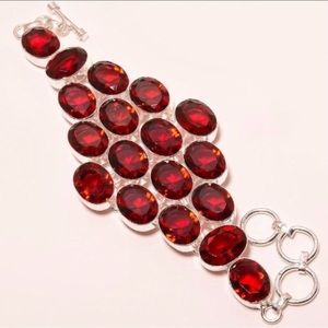 Red Garnet Handcrafted 925 Silver Overlay Bracelet